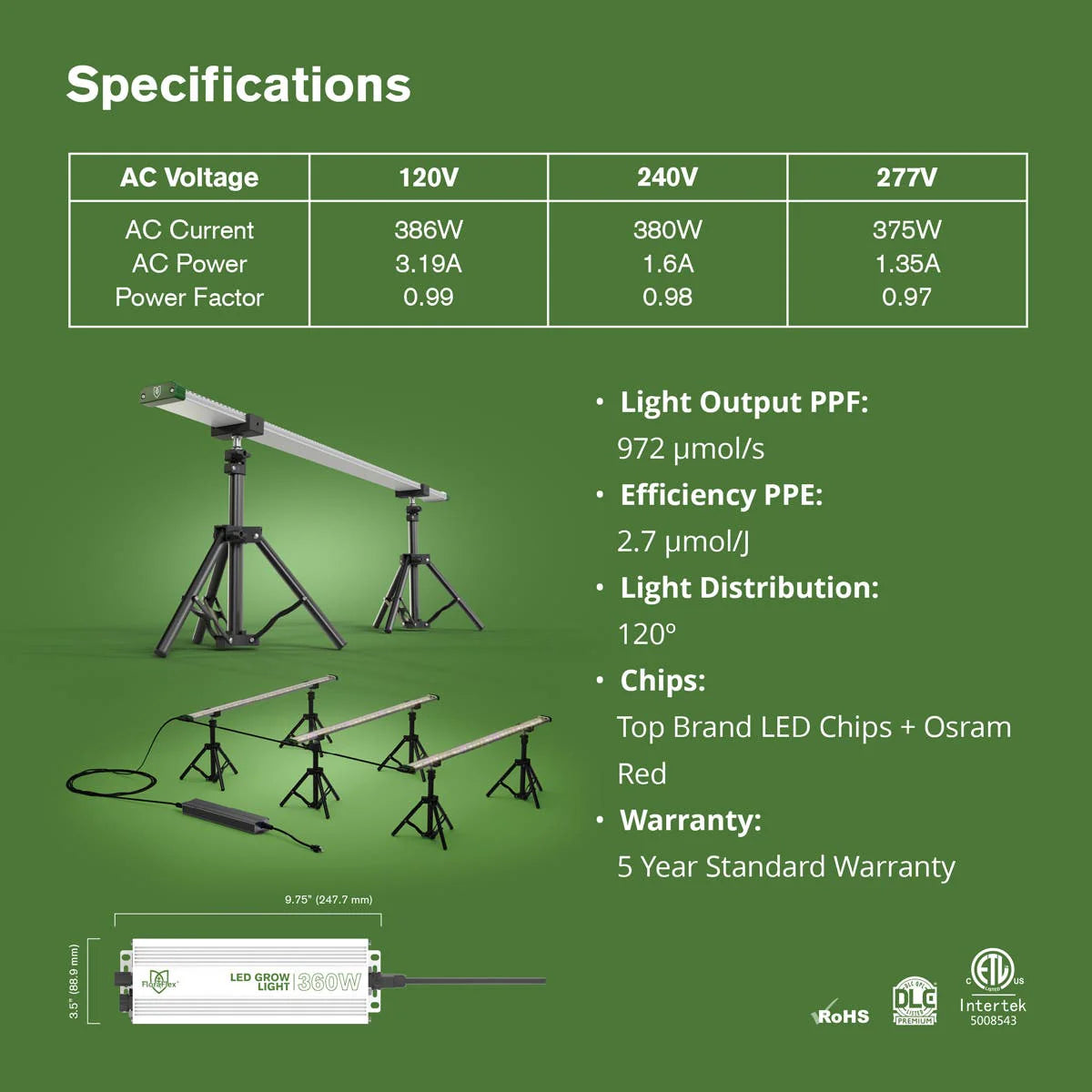 FloraFlex 3 Bar - 360W Full Spectrum Under Canopy 4x4 - 4x6 | 120V