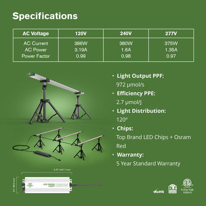 FloraFlex 3 Bar - 360W Full Spectrum Under Canopy 4x4 - 4x6 | 120V