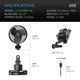 CLOUDRAY A6, GROW TENT CLIP FAN 6” WITH 10 SPEEDS, EC-MOTOR, MANUAL SWIVEL